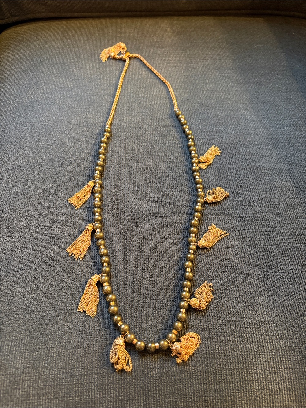 Gold-Tone Beaded Tassel Necklace - Elegant Women's Jewelry